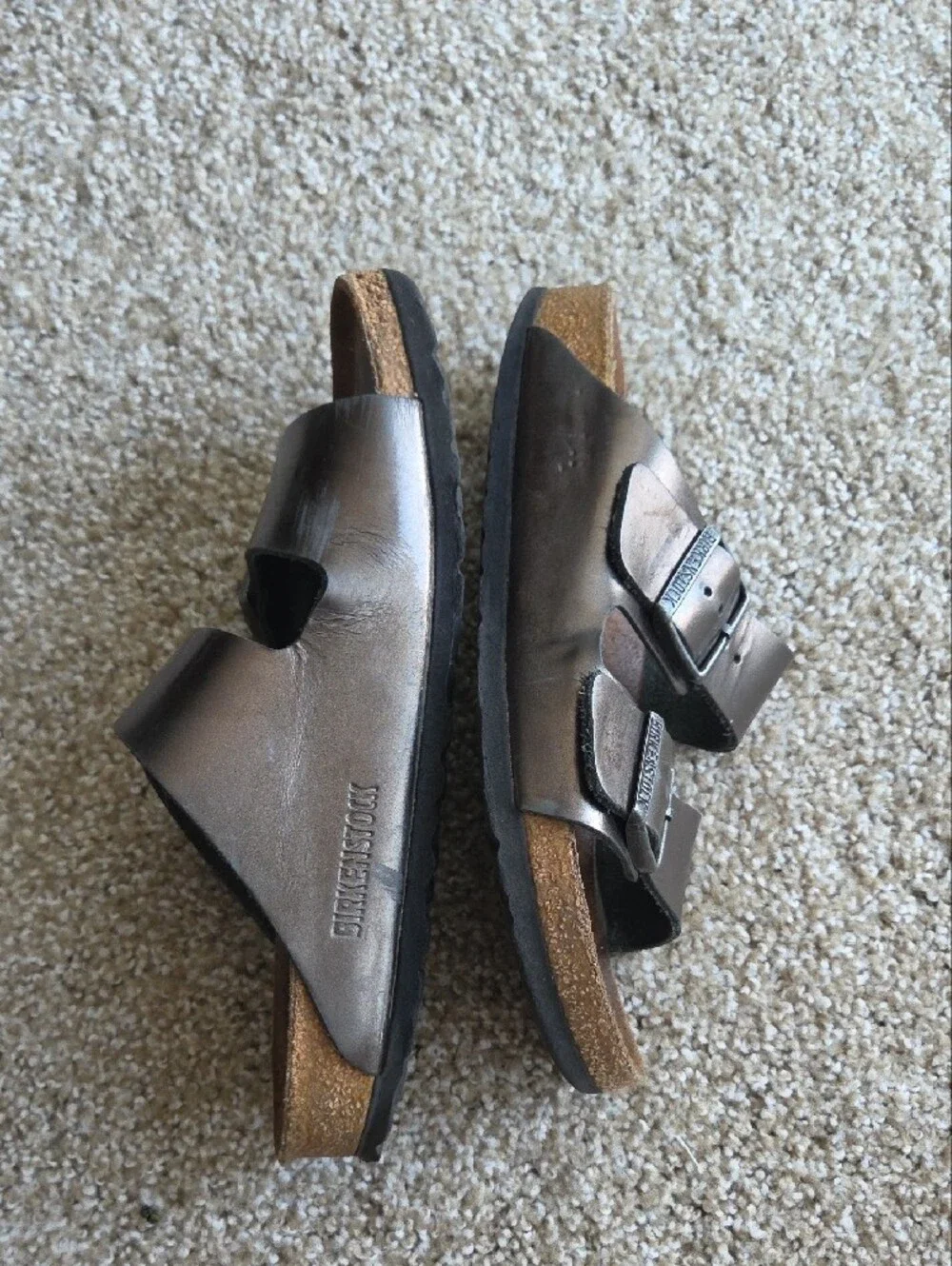 Birkenstock Brown/Black Leather Buckle Slide Sandals